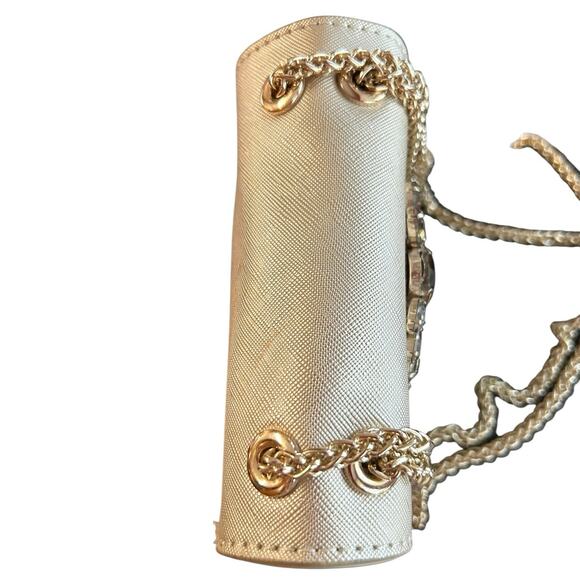 Crossbody Women’s Purse Handbag Gold Colored  Jeweled Flap Adjustable Chain - Picture 8 of 11